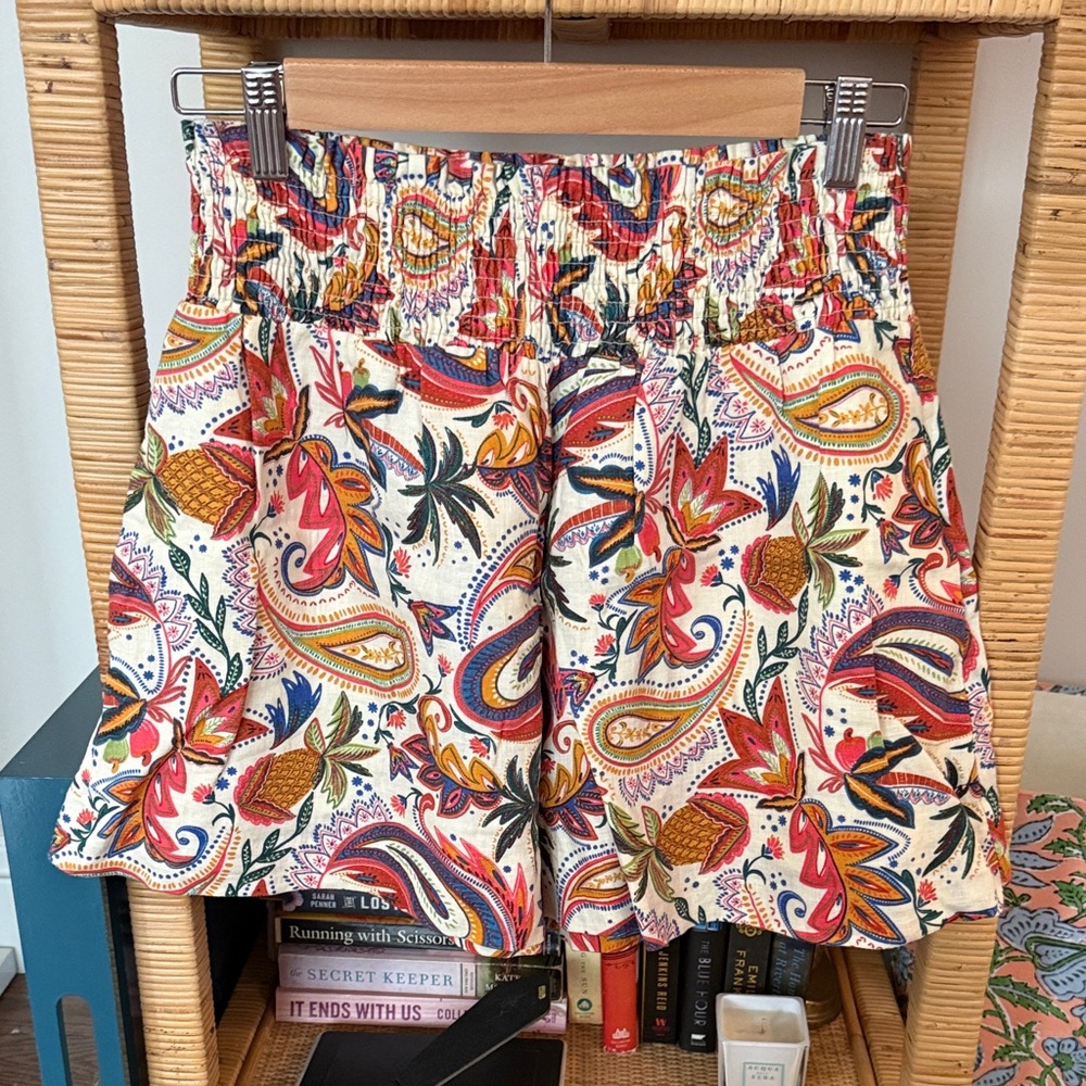 Boden Linen Multicolor Paisley Print Skirt